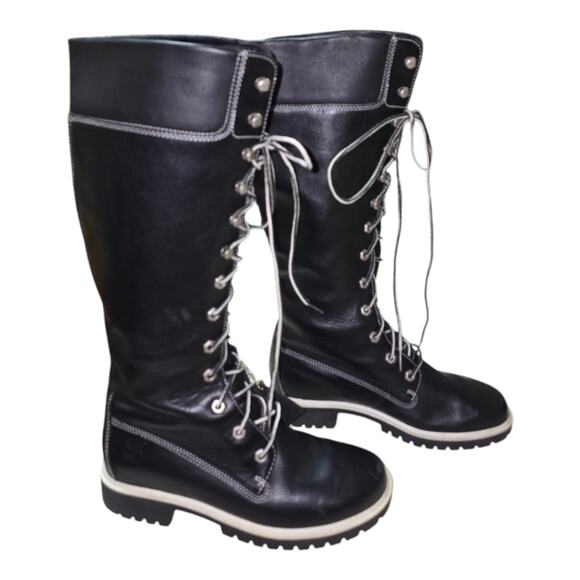 Timberland 23344 / 9326 Black Leather Waterproof Lace-up Tall Boots 6 5 M - Picture 6 of 11